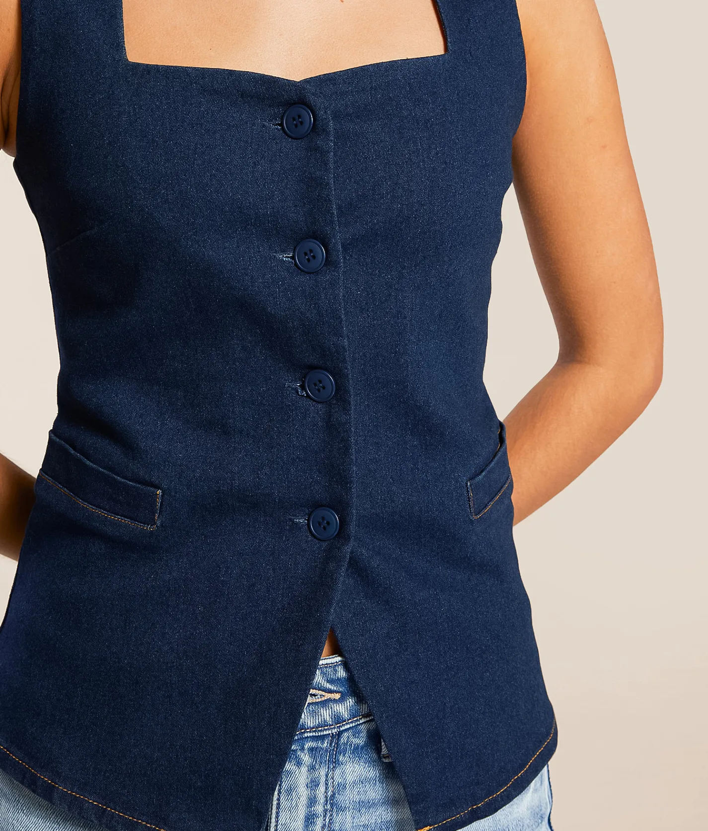 Blu Pepper Square Neck Tank Top Denim Sale