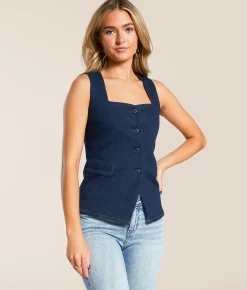 Blu Pepper Square Neck Tank Top Denim Sale