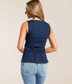 Blu Pepper Square Neck Tank Top Denim Sale