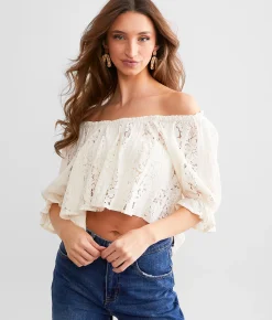 Free People Stace Lace Cropped Top Ivory Online