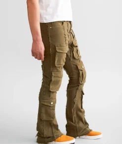 First Row® Stacked Cargo Stretch Jean Olive Hot