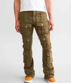 First Row® Stacked Cargo Stretch Jean Olive Hot