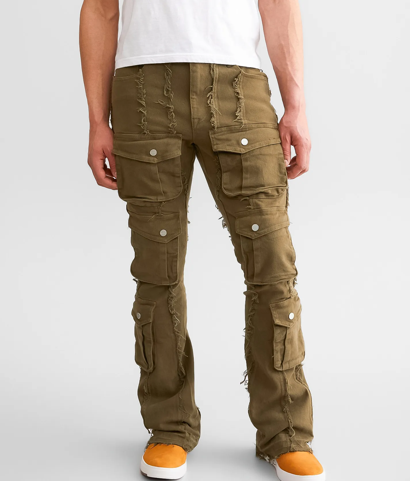 First Row® Stacked Cargo Stretch Jean Olive Hot