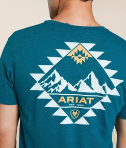 Ariat Stacked Mesa Window T-Shirt Cyan Black Heather Hot