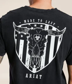 Ariat Stacked Skull T-Shirt Black Mineral Wash New
