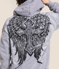 Affliction Stampede Hooded Sweatshirt Silver Grey Lava Wash Hot