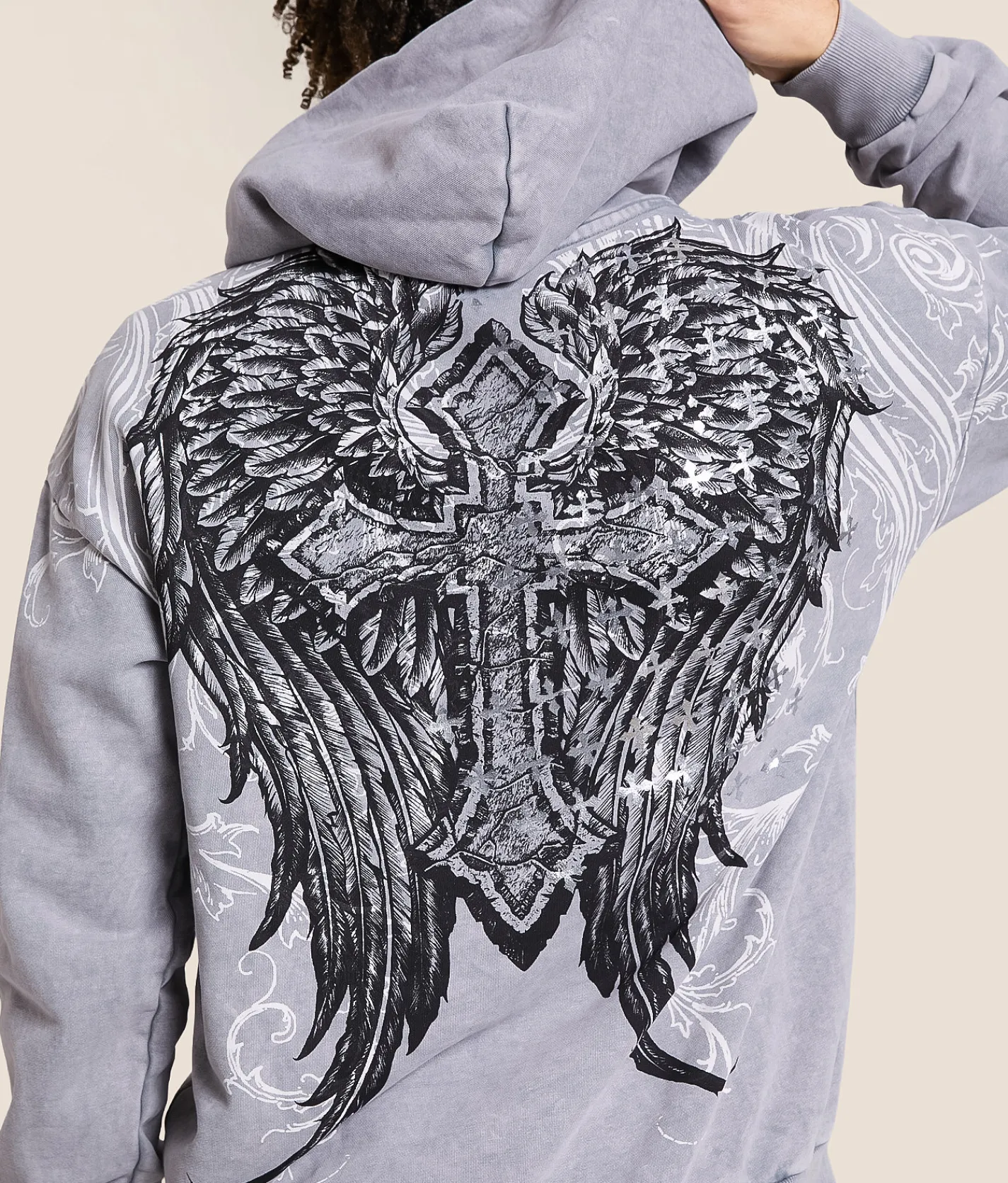 Affliction Stampede Hooded Sweatshirt Silver Grey Lava Wash Hot