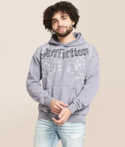 Affliction Stampede Hooded Sweatshirt Silver Grey Lava Wash Hot