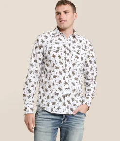 Gentry County Standard Floral Shirt White Brown New