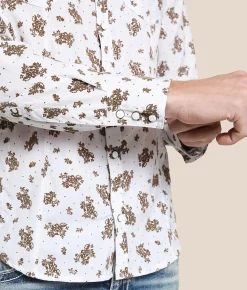 Gentry County Standard Floral Shirt White Brown New