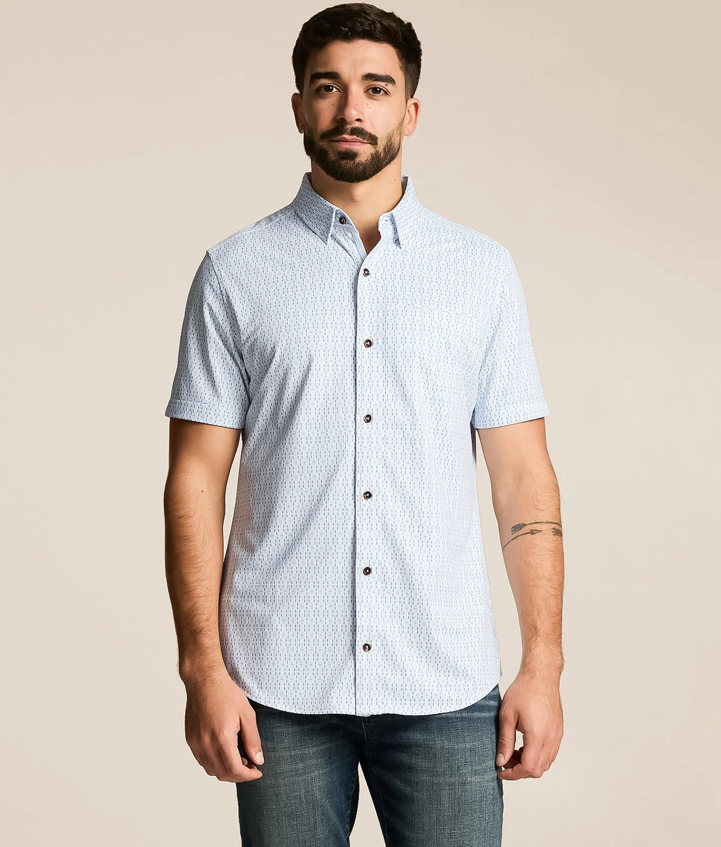 J.B. Holt Standard Performance Knit Shirt White Light Blue Sale