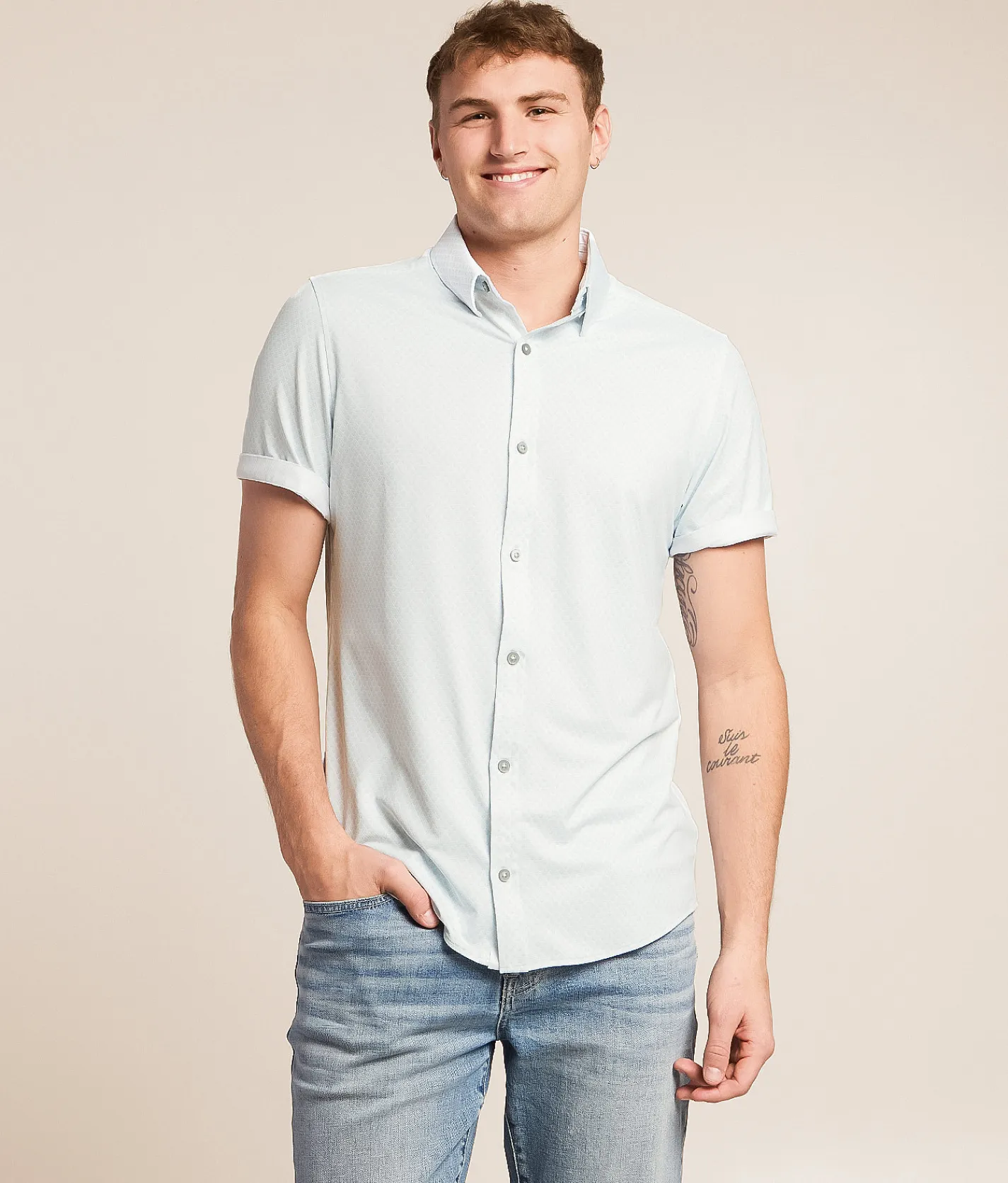 Tops | J.B. Holt Standard Performance Knit Shirt White Turqoise