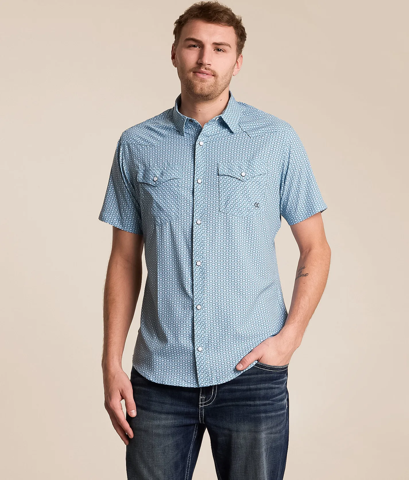 Tops | Gentry County Standard Performance Stretch Shirt Light Blue White