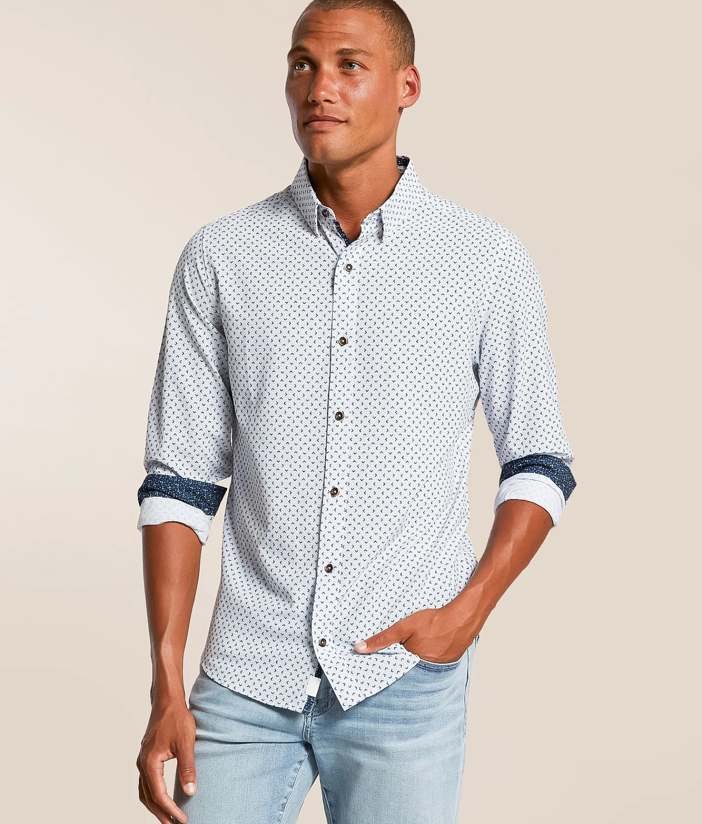 J.B. Holt Standard Performance Stretch Shirt White Blue Discount