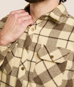 Departwest Standard Plaid Flannel Shirt Cream Brown New