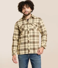 Departwest Standard Plaid Flannel Shirt Cream Brown New
