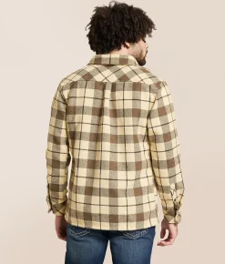 Departwest Standard Plaid Flannel Shirt Cream Brown New