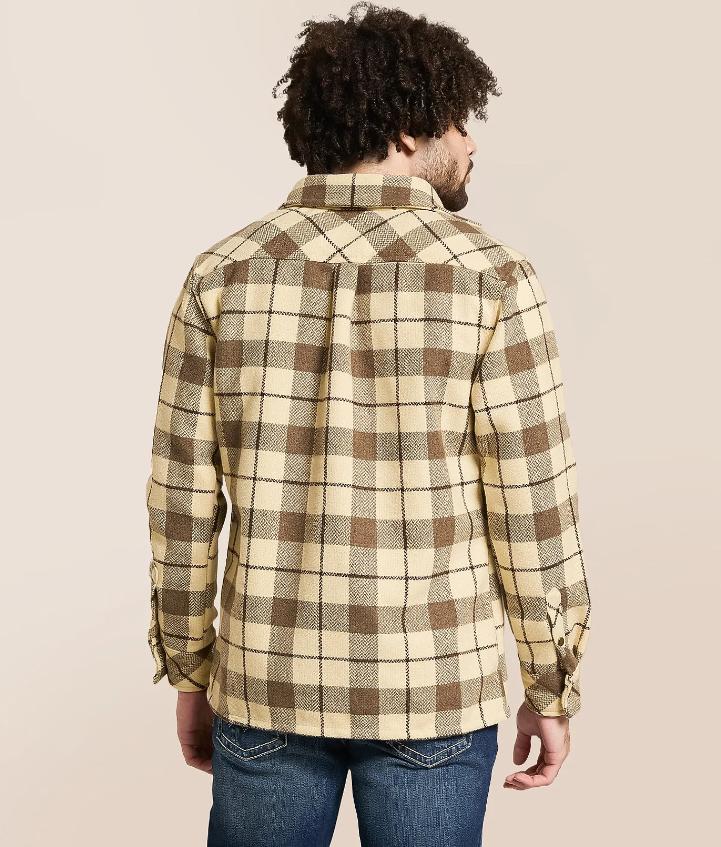 Departwest Standard Plaid Flannel Shirt Cream Brown New