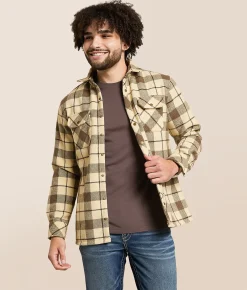 Departwest Standard Plaid Flannel Shirt Cream Brown New