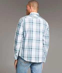 BKE Standard Plaid Shirt White Blue Clearance