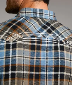 BKE Standard Plaid Shirt Navy Tan Blue Best