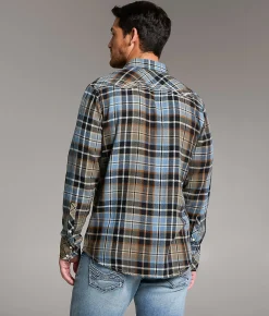 BKE Standard Plaid Shirt Navy Tan Blue Best
