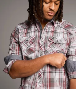 BKE Standard Plaid Shirt White Grey Red Best