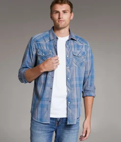 Tops | BKE Vintage Standard Plaid Shirt Taupe Blue