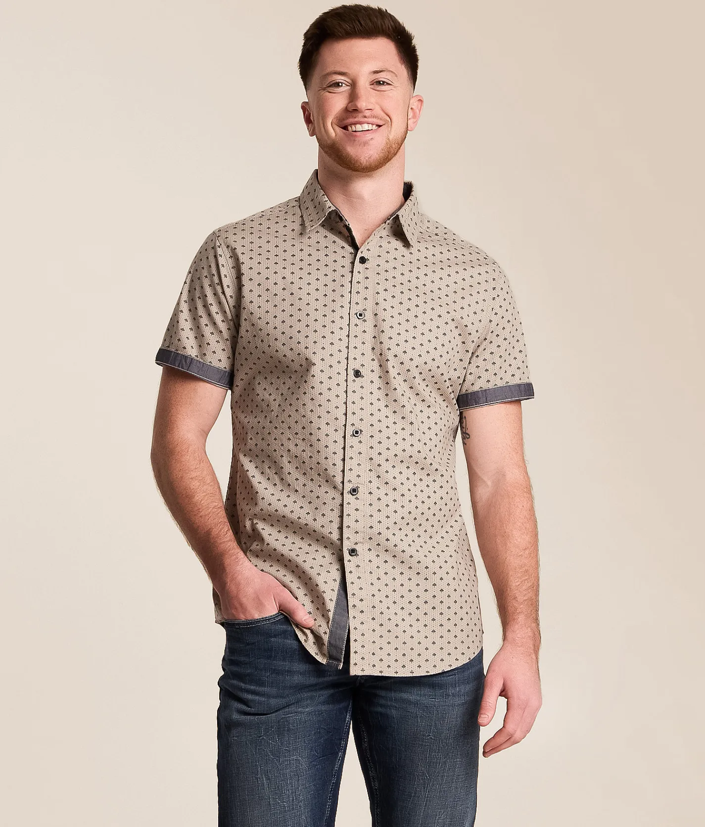 Departwest Standard Stretch Shirt Tan Black Hot