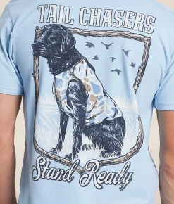 Graphic T-Shirts | Tail Chasers Club Stand Ready T-Shirt Chambray