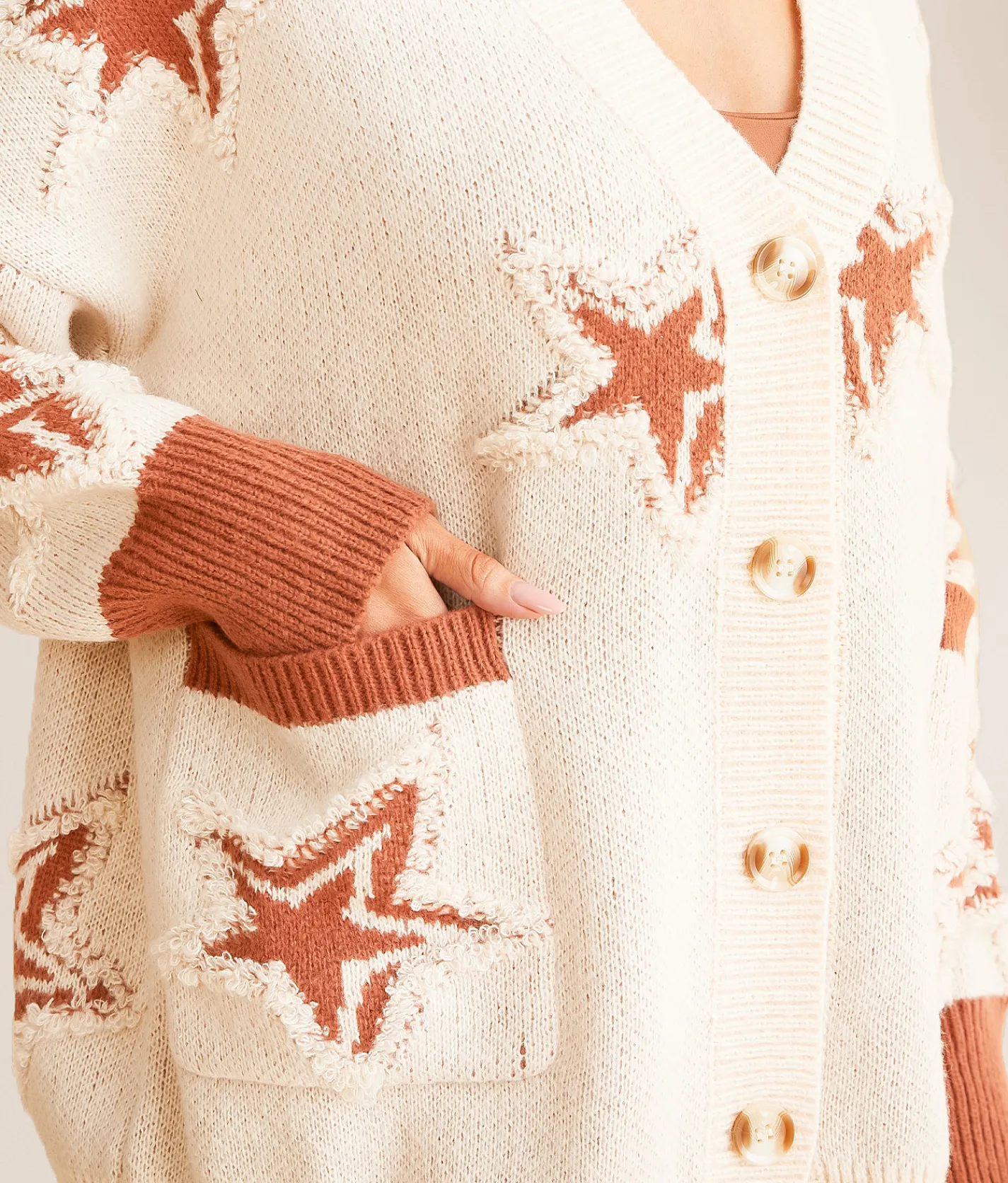 Tops | Sadie & Sage Star Cardigan Sweater Ivory and Brown
