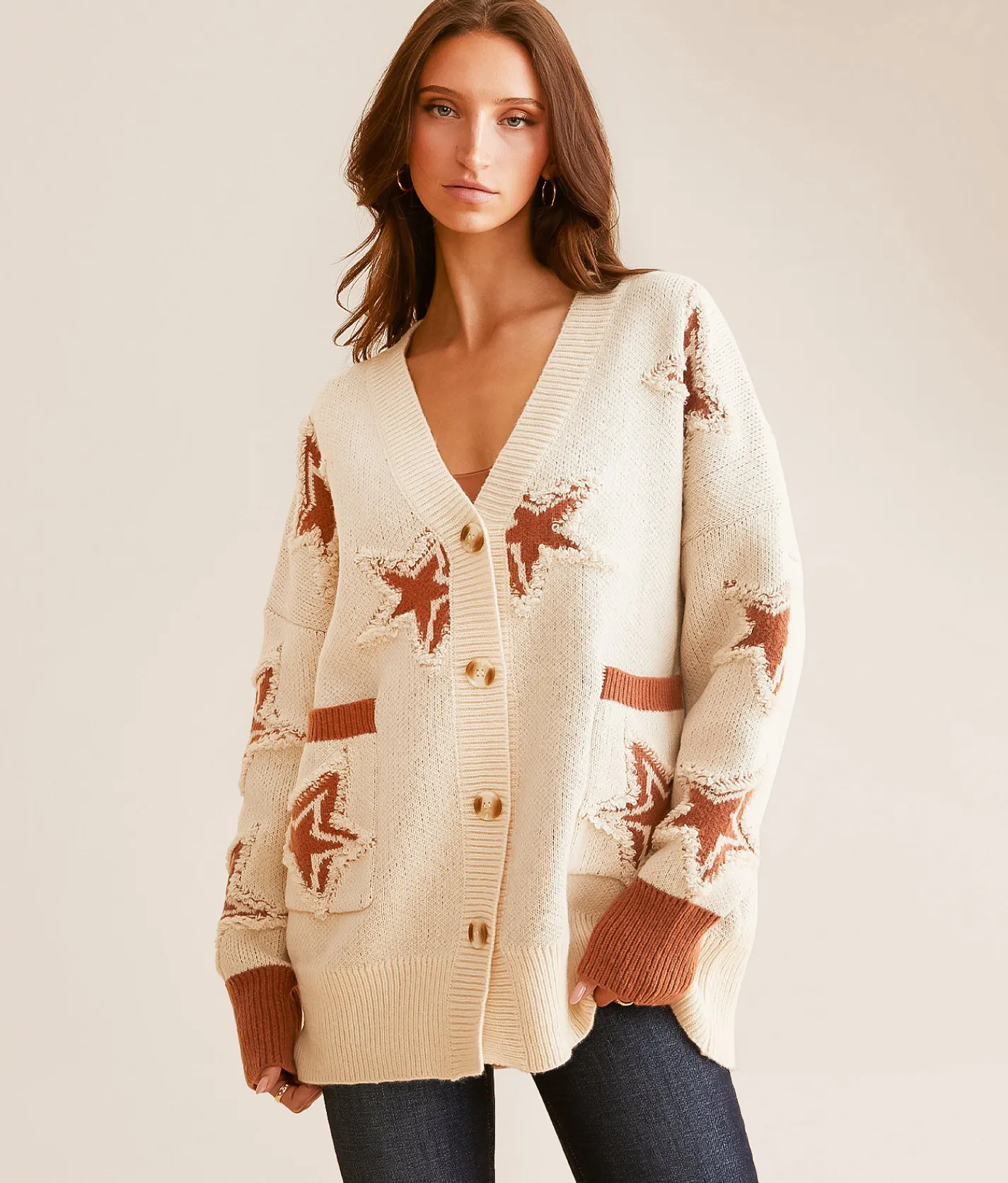 Tops | Sadie & Sage Star Cardigan Sweater Ivory and Brown