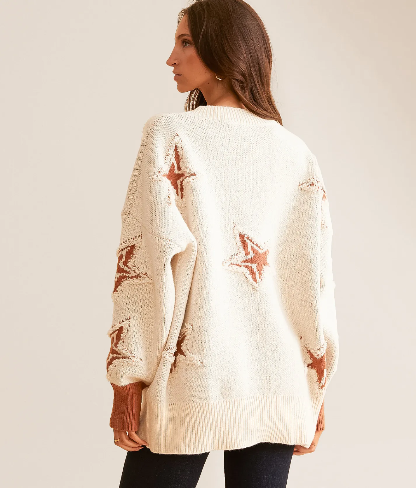 Tops | Sadie & Sage Star Cardigan Sweater Ivory and Brown