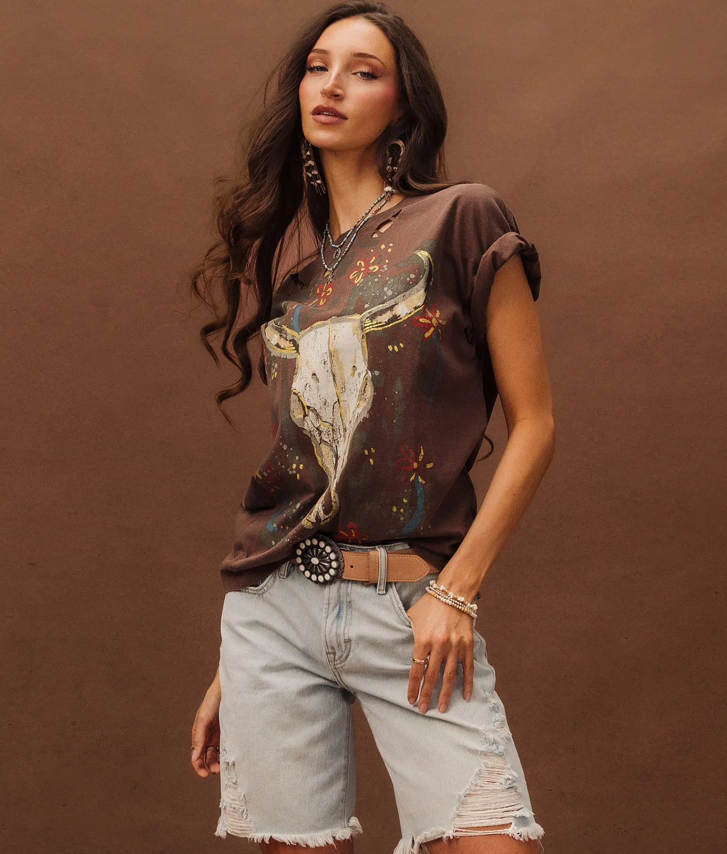 Sterling & Stitch Steer Oversized T-Shirt Washed Brown Online