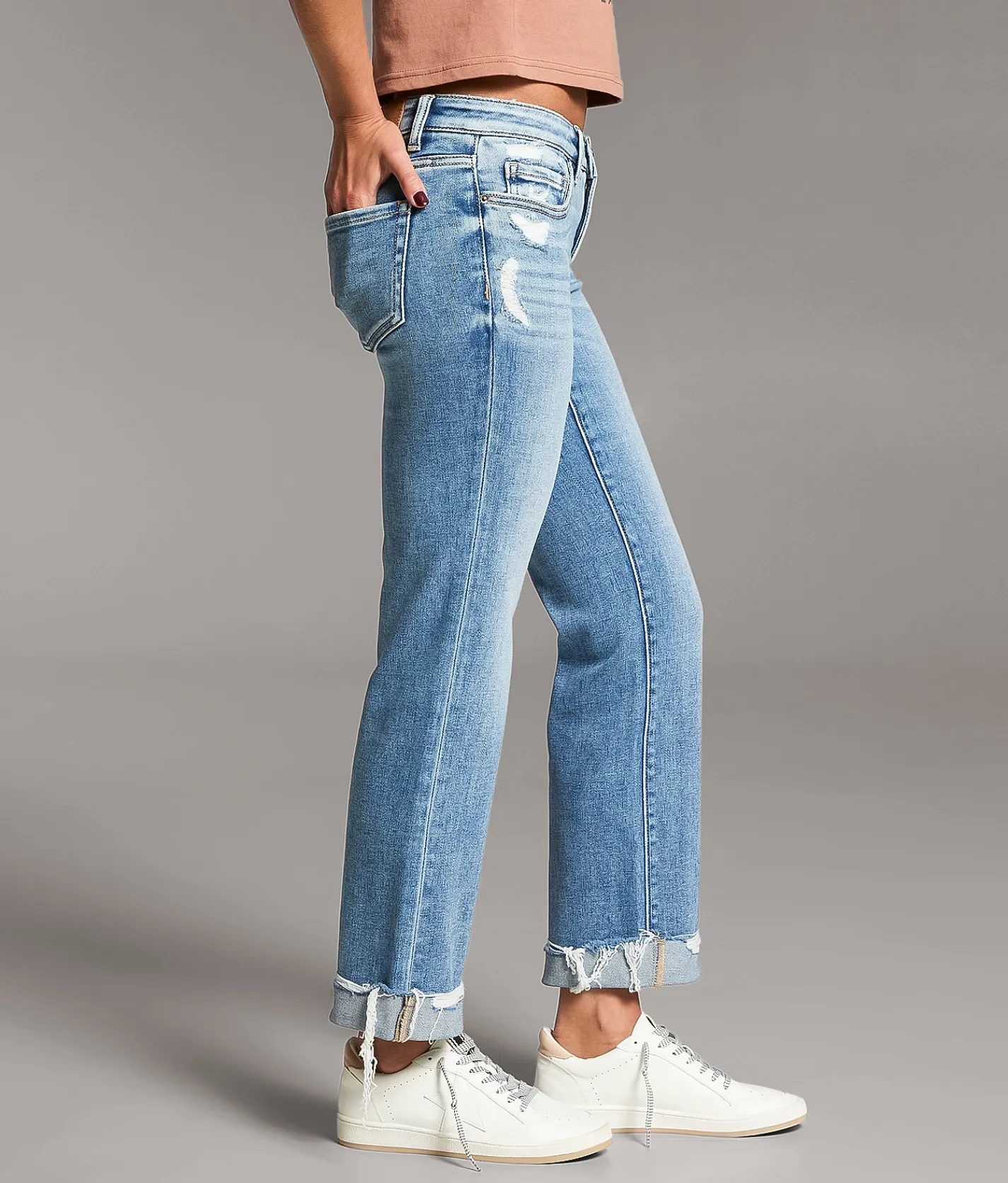 BKE Stella Cropped Straight Stretch Cuffed Jean Sims 5