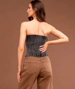 Sterling & Stitch Sterling & Lace-Up Denim Tube Top Washed Black Best