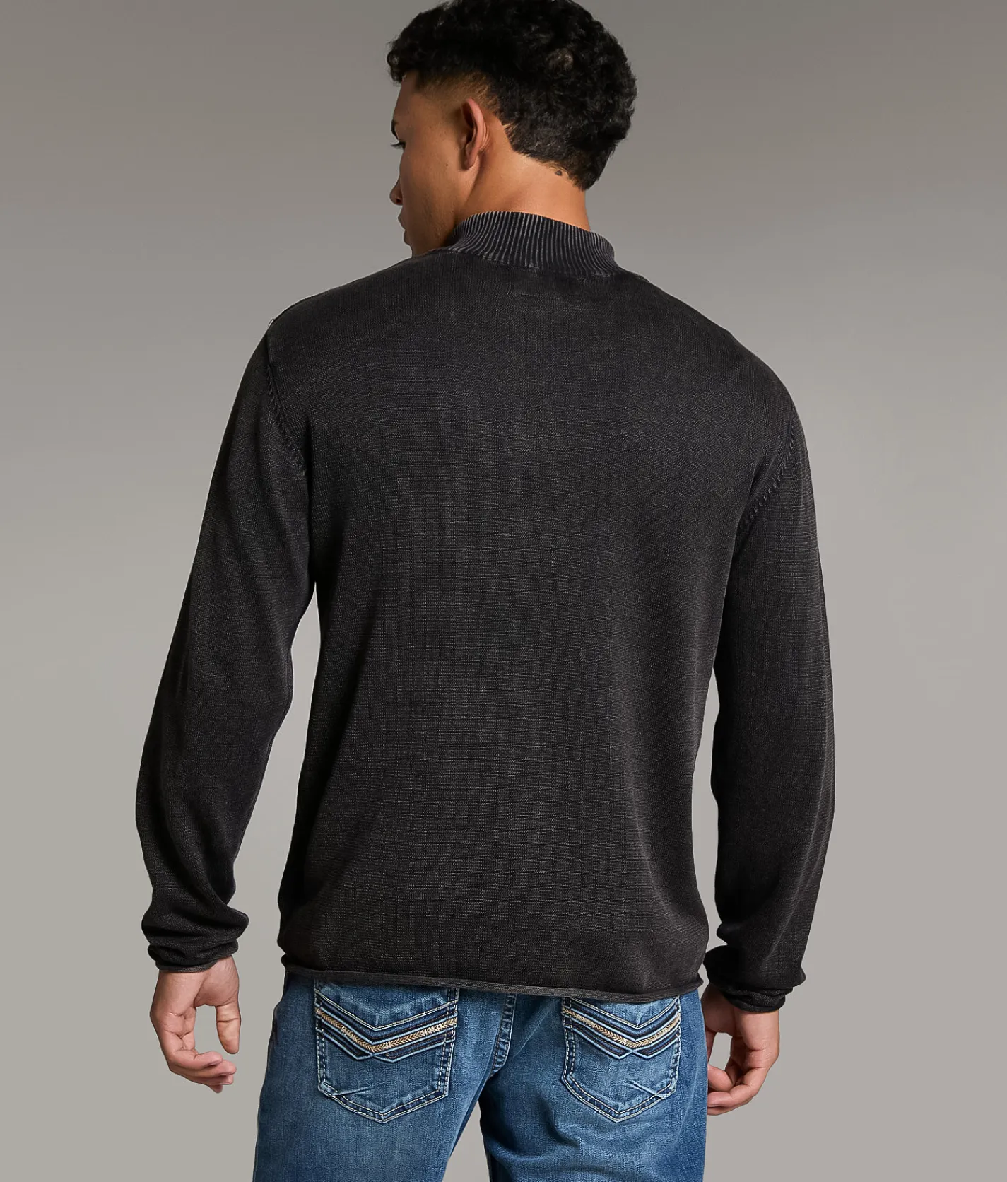 BKE Stonewash Quarter Zip Sweater White Black Hot