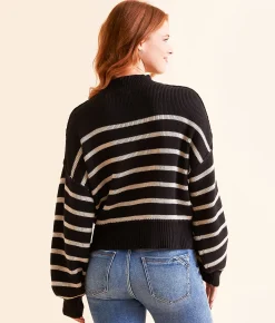 Blu Pepper Stripe Cropped Sweater Black Hot