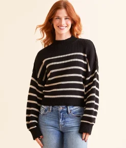 Blu Pepper Stripe Cropped Sweater Black Hot
