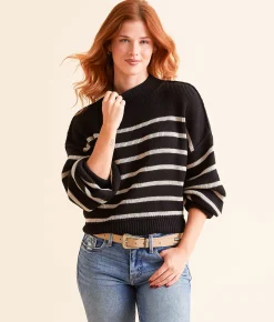 Blu Pepper Stripe Cropped Sweater Black Hot