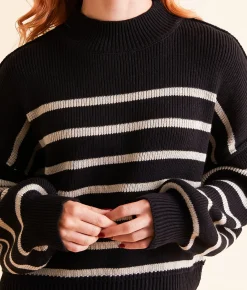 Blu Pepper Stripe Cropped Sweater Black Hot