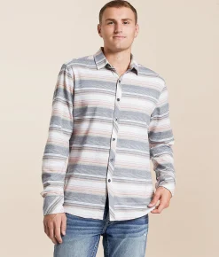 Tops | Departwest Striped Athletic Stretch Shirt Tan Cream Grey