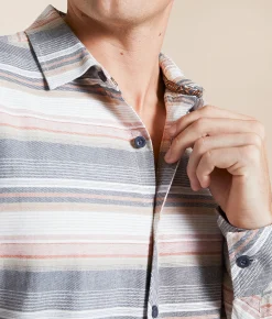 Tops | Departwest Striped Athletic Stretch Shirt Tan Cream Grey