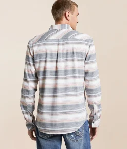 Tops | Departwest Striped Athletic Stretch Shirt Tan Cream Grey