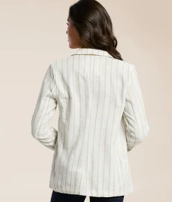 Stoosh Striped Blazer White Beige Sale