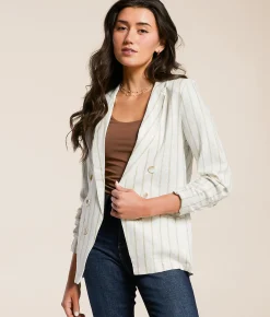 Stoosh Striped Blazer White Beige Sale