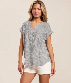Blu Pepper Striped Blouse Champagne Discount