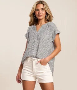 Blu Pepper Striped Blouse Champagne Discount