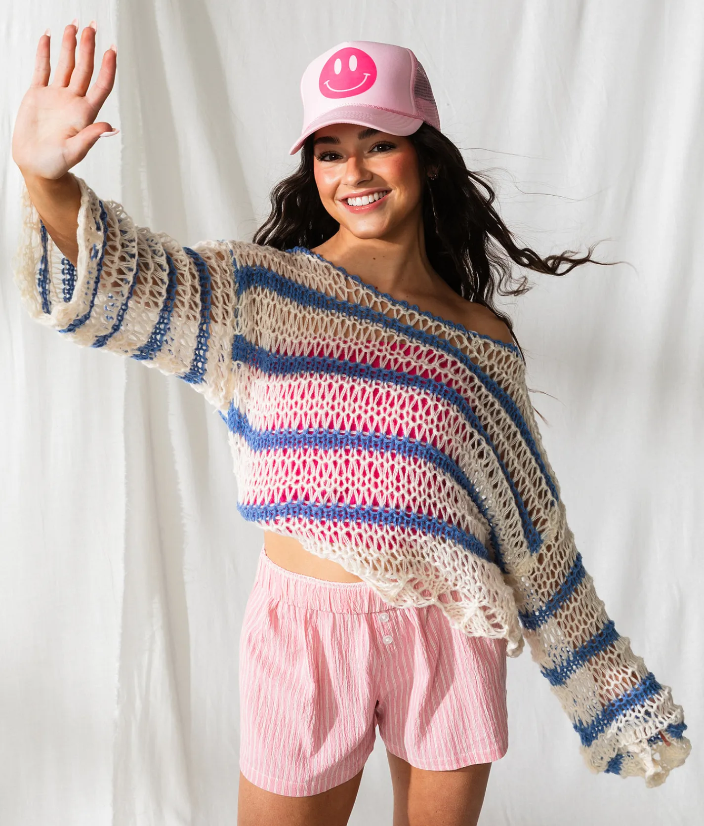 33 Coastal Striped Boatneck Cropped Sweater Blue White Sale