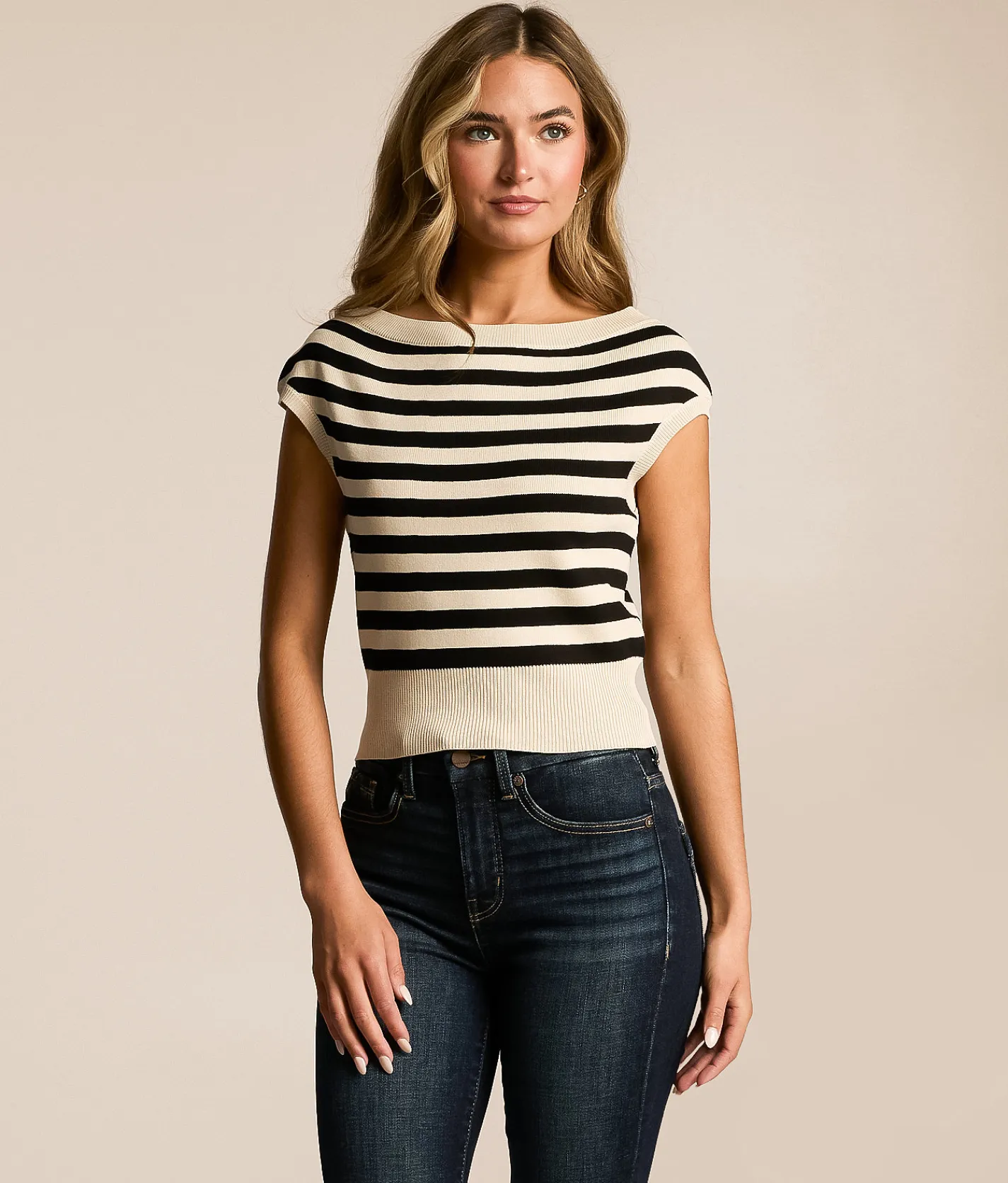Tops | Blu Pepper Striped Boatneck Top Black